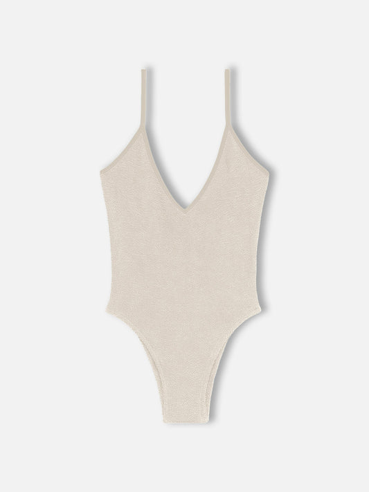 Woman beige crinkle one piece swimsuit Susanne