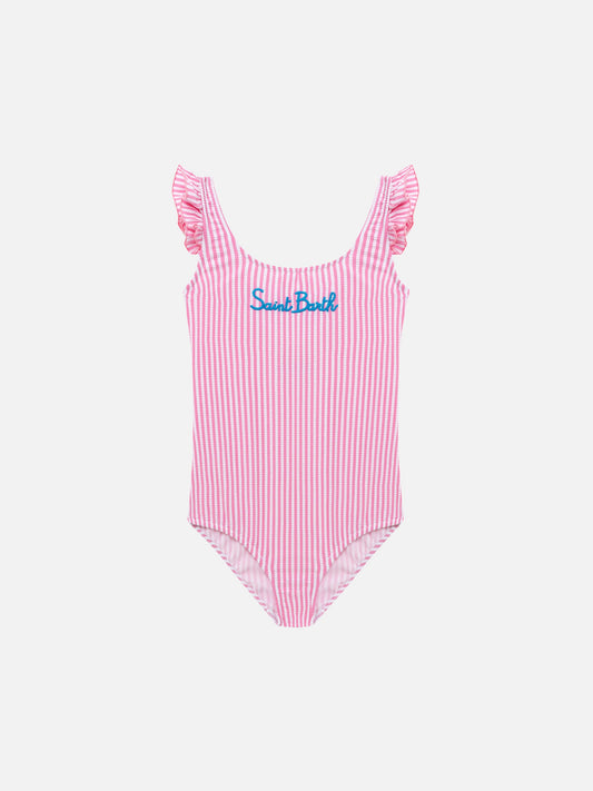 Tilda one-piece seersucker swimsuit with ruffled straps