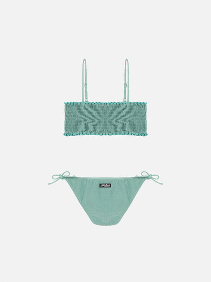 Tilly lurex bikini with smocked point embroidery