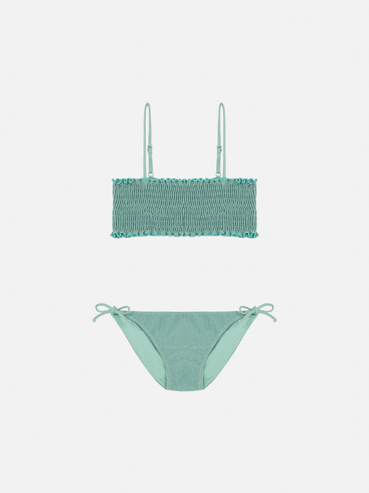 Tilly lurex bikini with smocked point embroidery