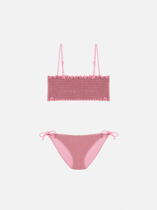 Tilly lurex bikini with smocked point embroidery