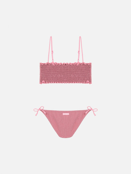 Tilly lurex bikini with smocked point embroidery