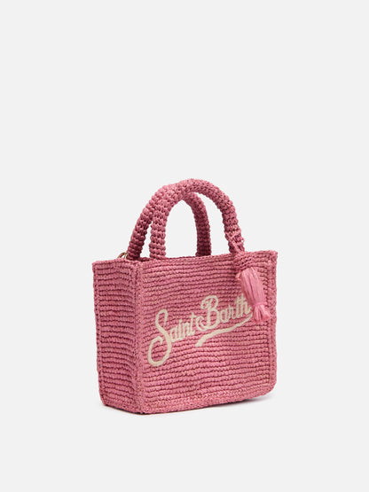 Pink Mini Vanity Raffia bag with Saint Barth embroidery