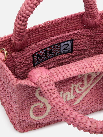 Pink Mini Vanity Raffia bag with Saint Barth embroidery