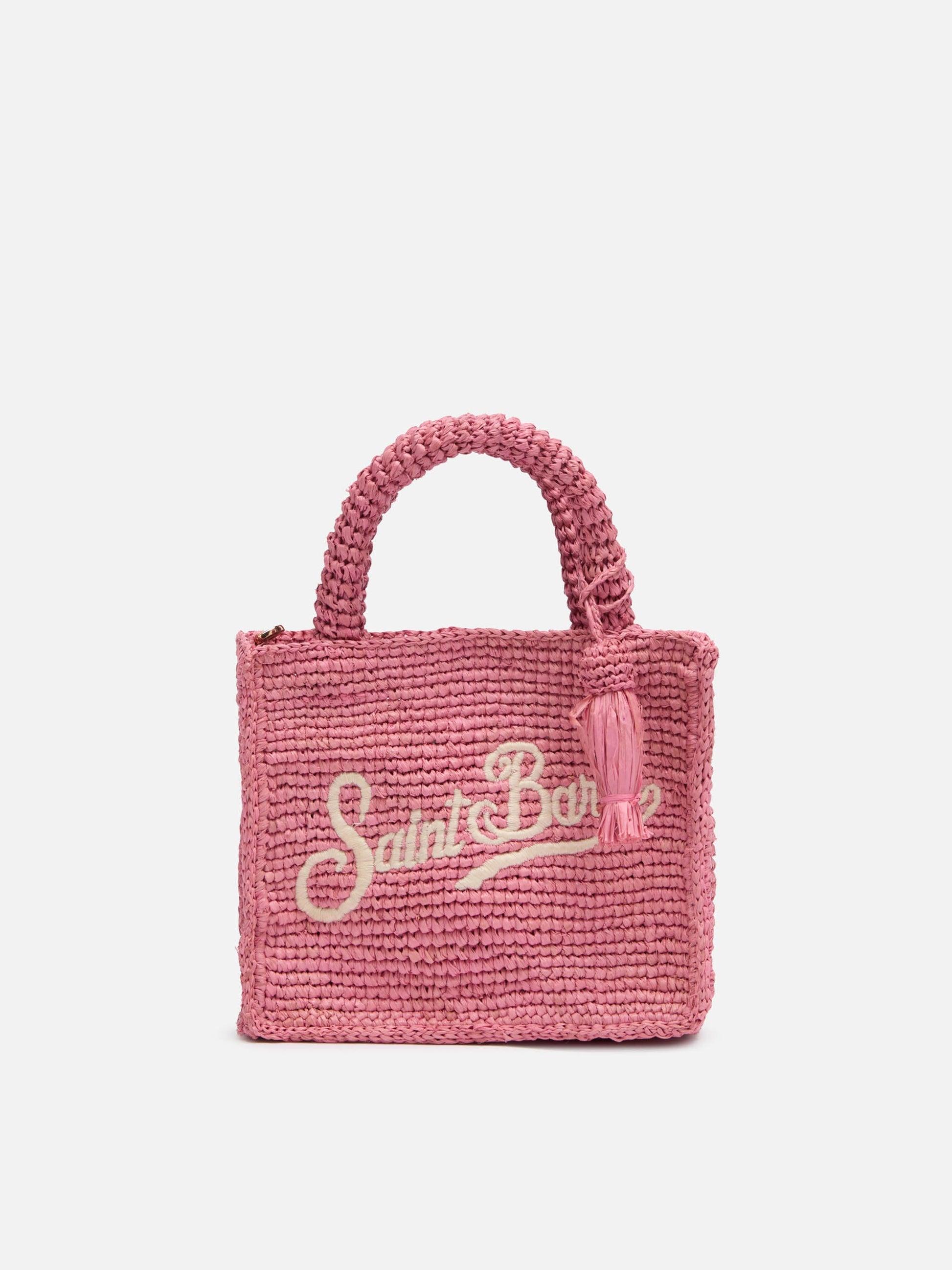 Pink Mini Vanity Raffia bag with Saint Barth embroidery - MC2 Saint Barth