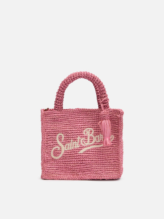 Pink Mini Vanity Raffia bag with Saint Barth embroidery - MC2 Saint Barth