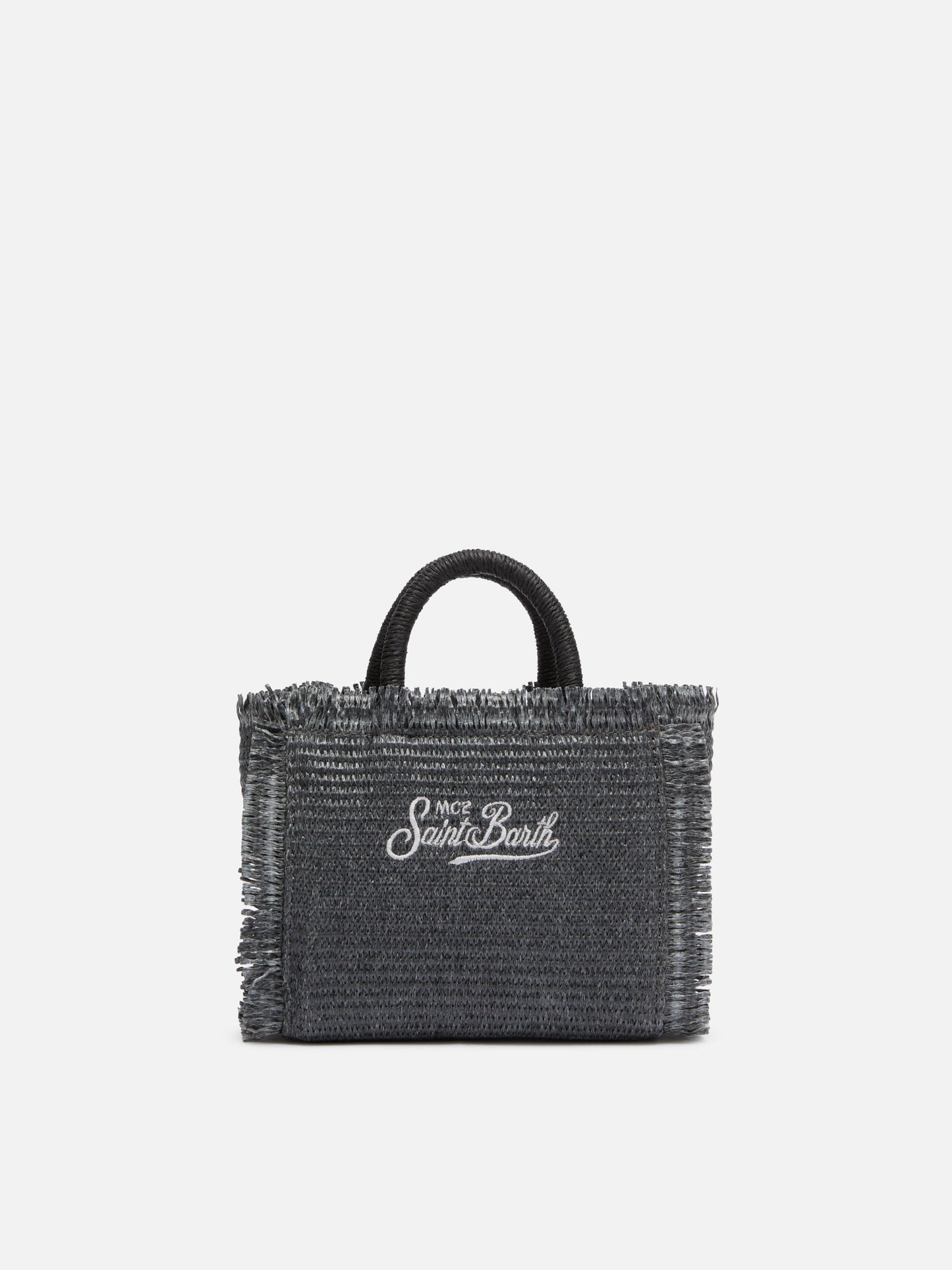 Black Mini Vanity Straw bag with rhinestone embellishment - MC2 Saint Barth