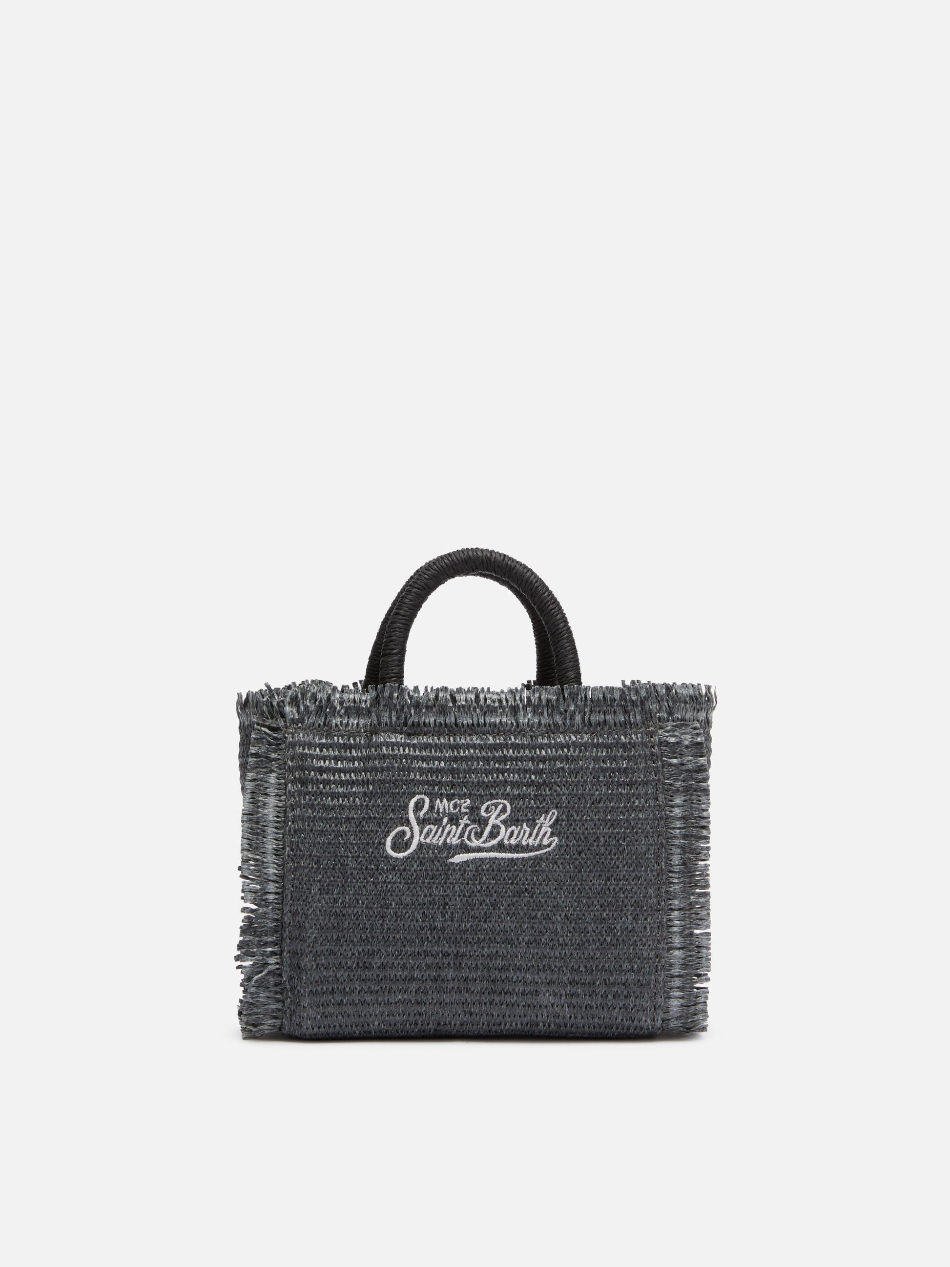 Black Mini Vanity Straw bag with rhinestone embellishment - MC2 Saint Barth