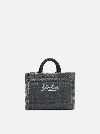 Black Mini Vanity Straw bag with rhinestone embellishment - MC2 Saint Barth
