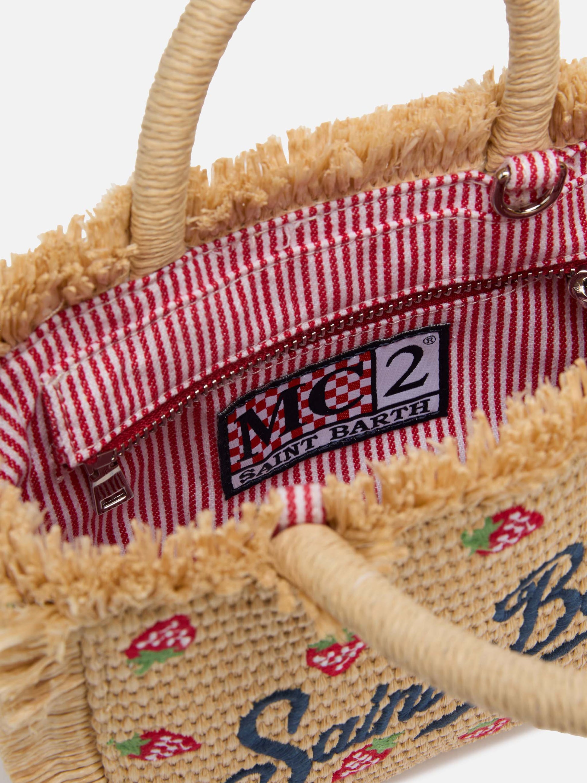 Mini Vanity Straw effect bag with strawberry patch applied - MC2 Saint Barth