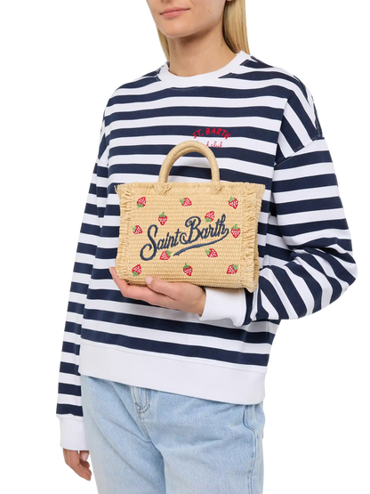 Mini Vanity Straw effect bag with strawberry patch applied