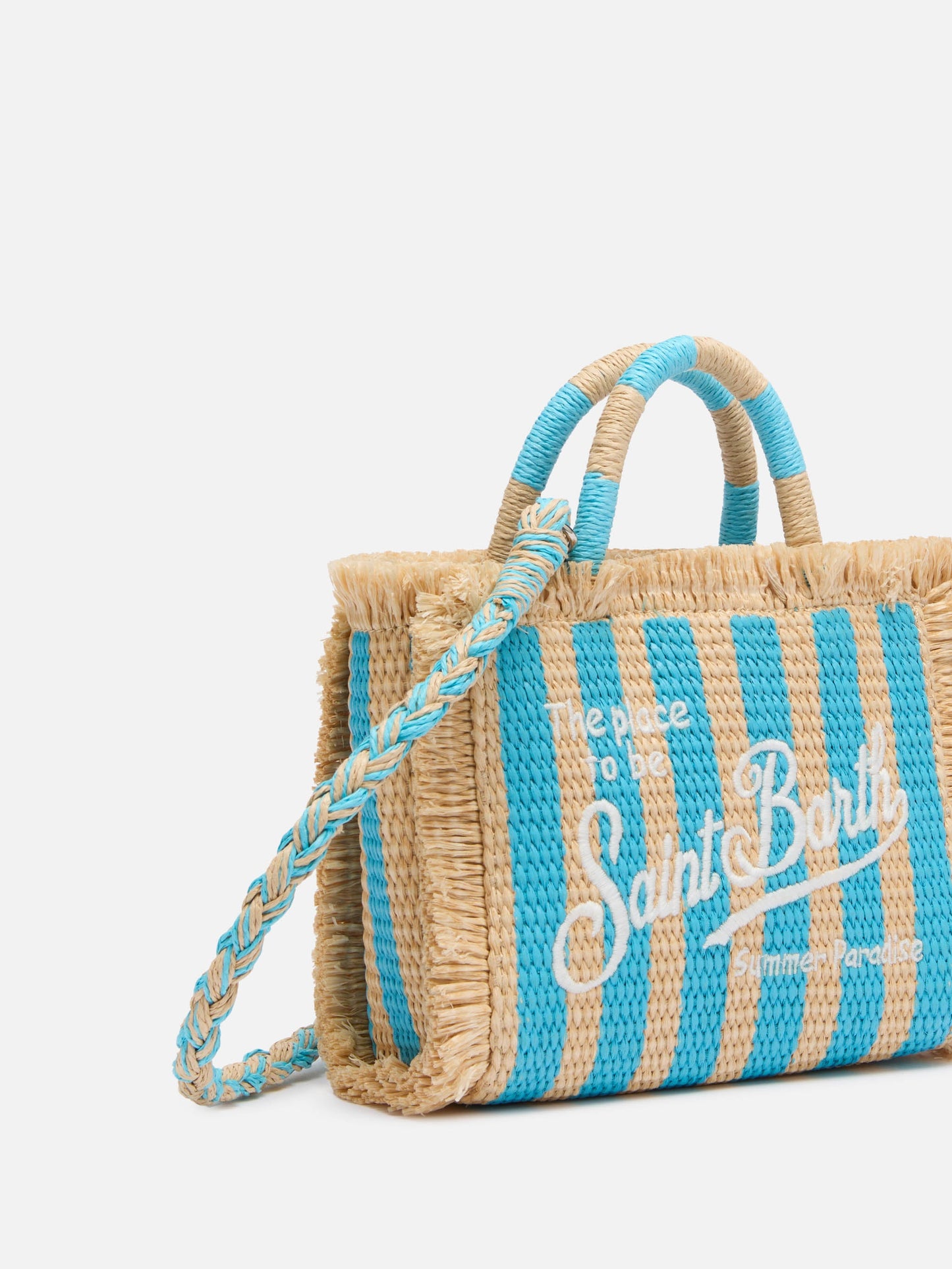 Mini Vanity Straw effect bag with striped print