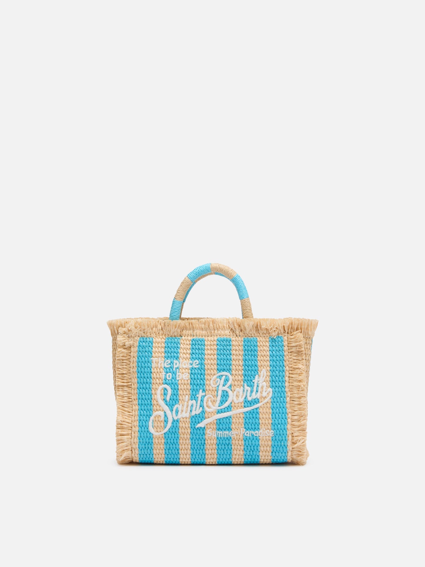 Mini Vanity Straw effect bag with striped print