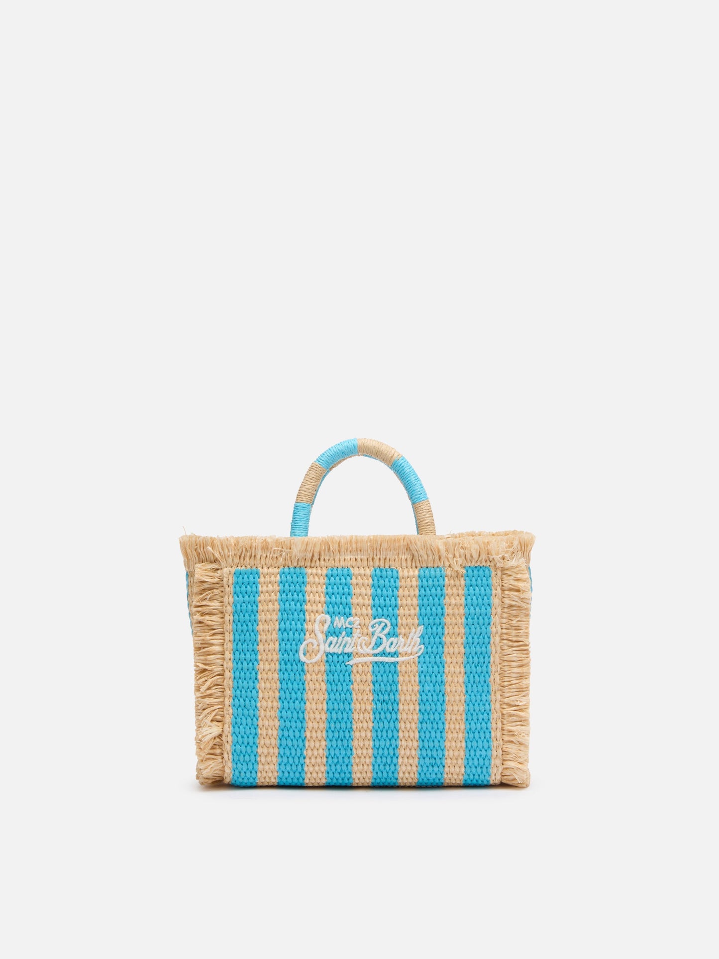Mini Vanity Straw effect bag with striped print