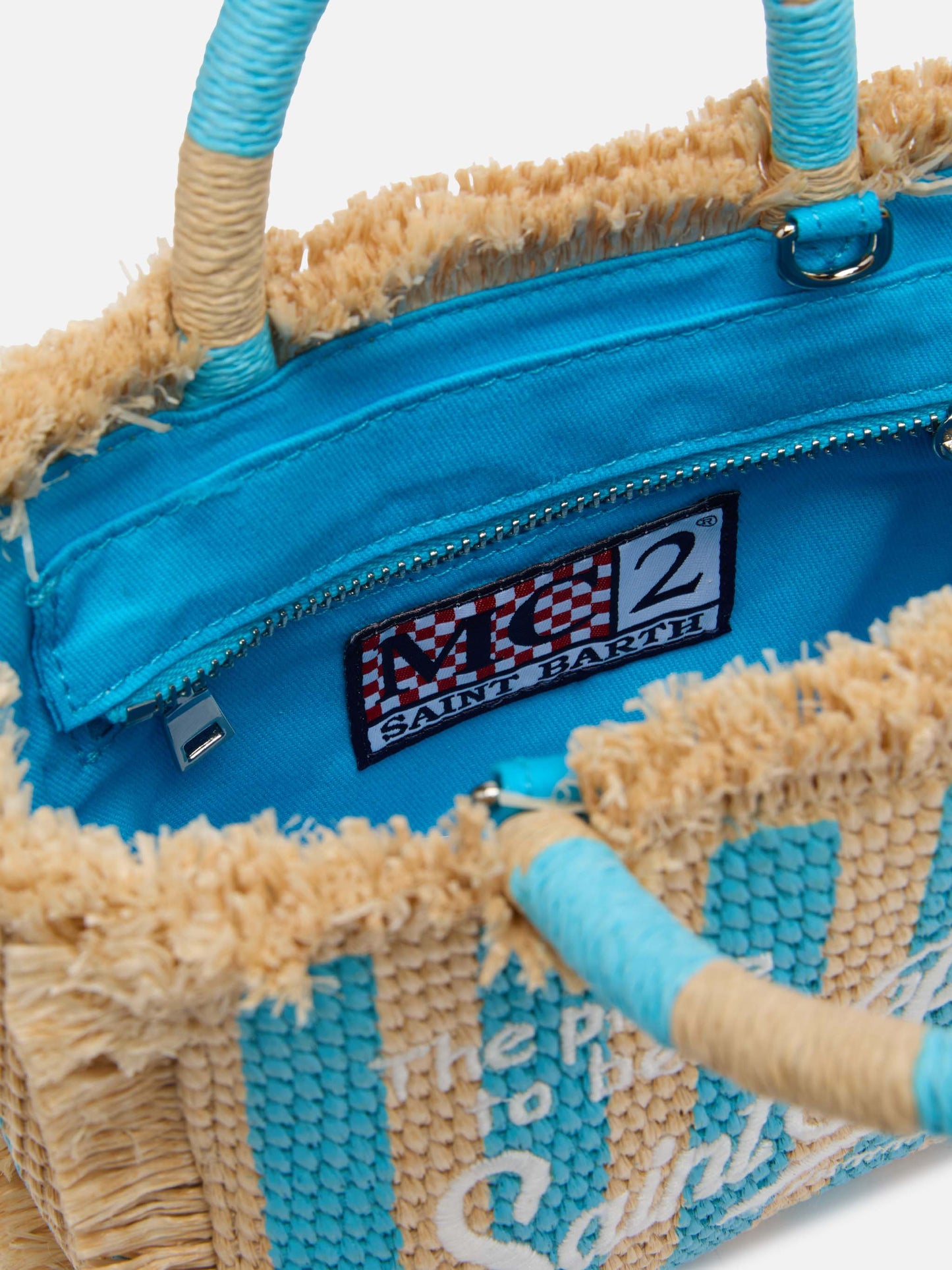 Mini Vanity Straw effect bag with striped print