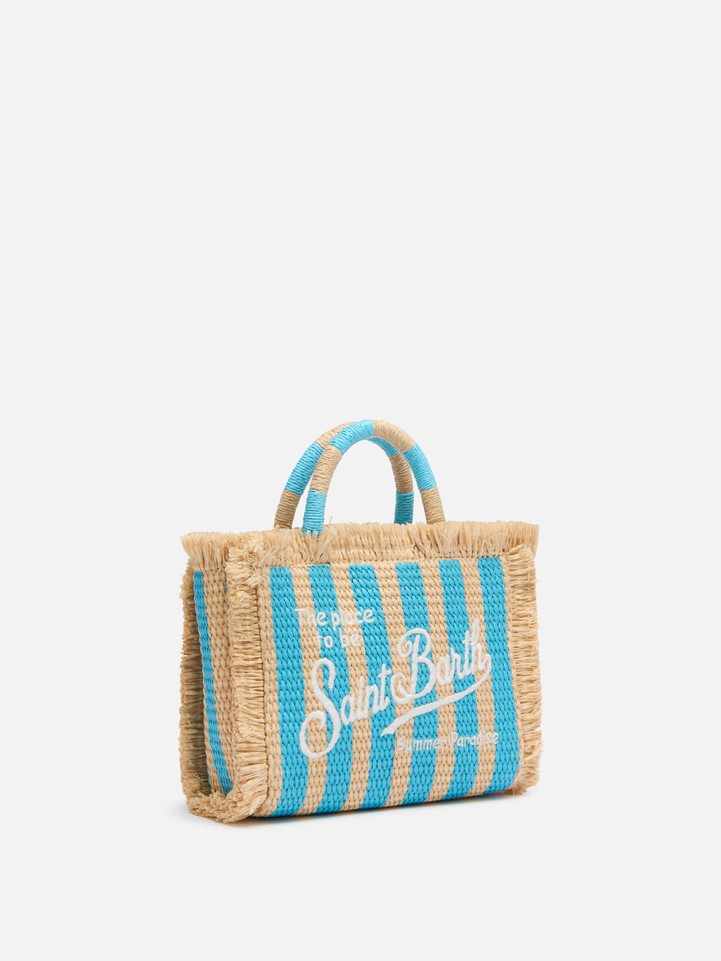 Mini Vanity Straw effect bag with striped print