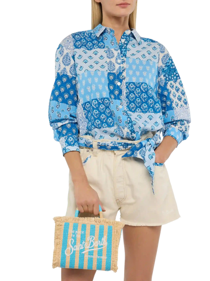 Mini Vanity Straw effect bag with striped print