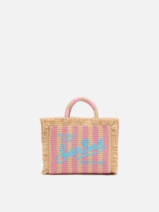 Mini Vanity Straw effect bag with striped print