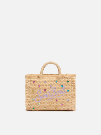 Mini Vanity Straw effect bag  with rhinestone embellishment