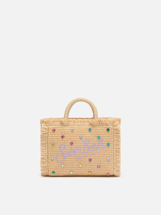 Mini Vanity Straw effect bag  with rhinestone embellishment