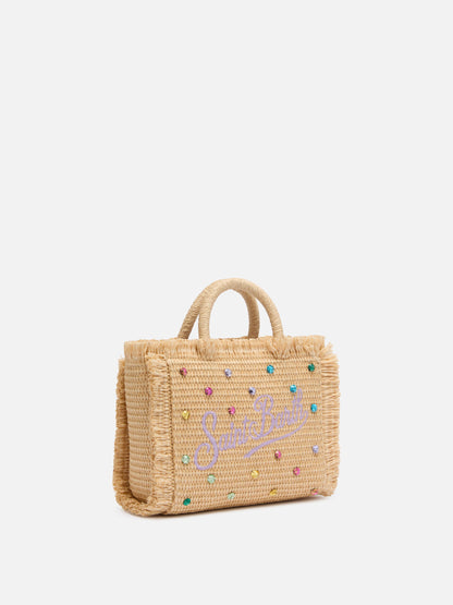 Mini Vanity Straw effect bag  with rhinestone embellishment