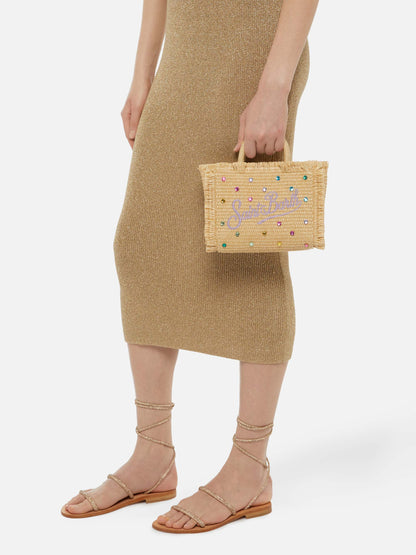 Mini Vanity Straw effect bag  with rhinestone embellishment
