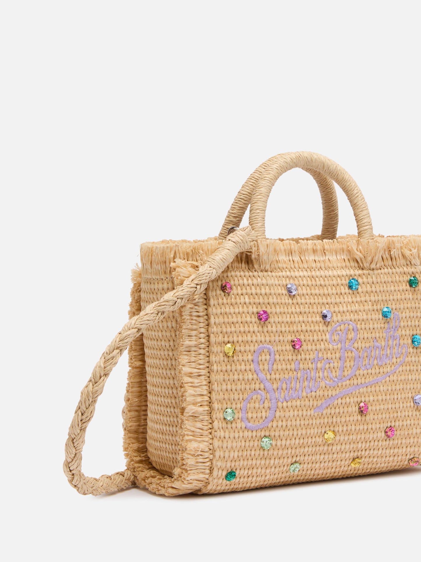 Mini Vanity Straw effect bag  with rhinestone embellishment