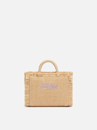 Mini Vanity Straw effect bag  with rhinestone embellishment