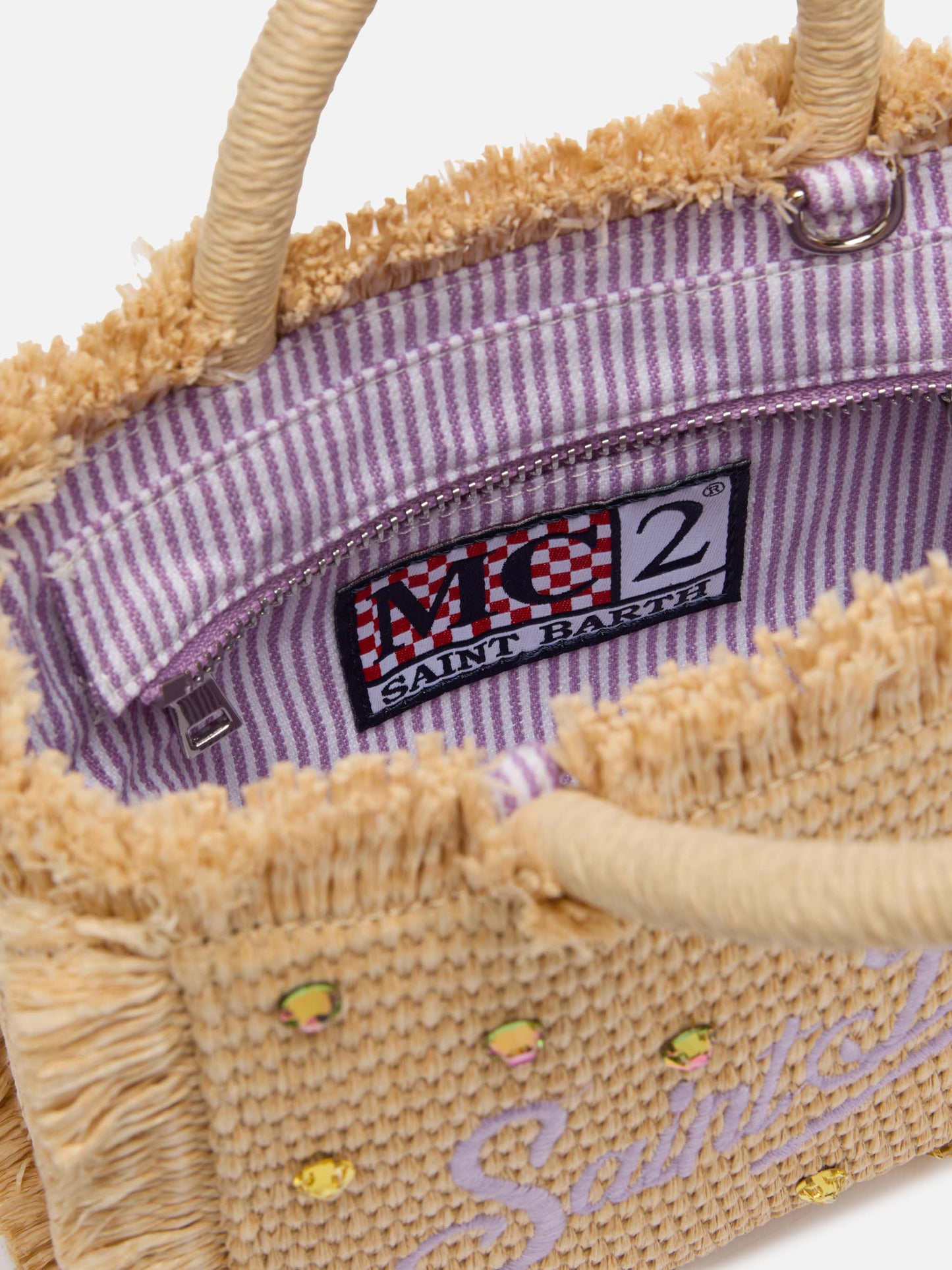 Mini Vanity Straw effect bag  with rhinestone embellishment