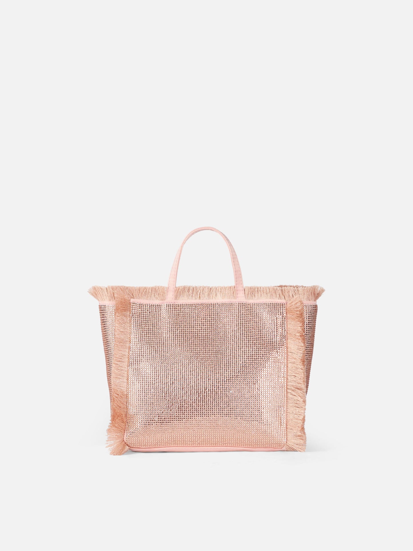 Mini Vanity fringed bag with rose gold rhinestones
