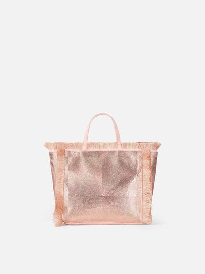 Mini Vanity fringed bag with rose gold rhinestones