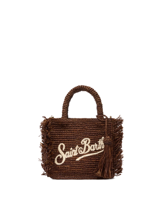 Mini Vanity Raffia Fringes bag with Saint Barth embroidery