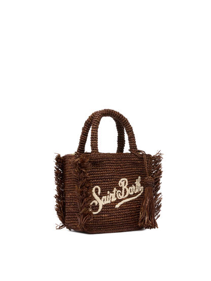 Mini Vanity Raffia Fringes bag with Saint Barth embroidery