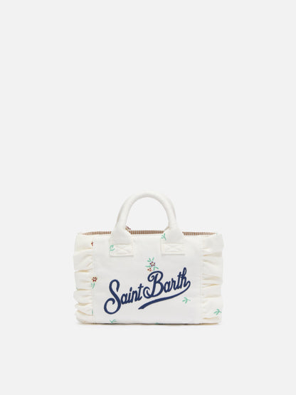 Mini Vanity Volant bag in denim with flower embroidery