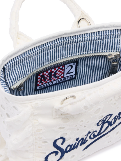 White Sangallo lace Mini Vanity Volant bag
