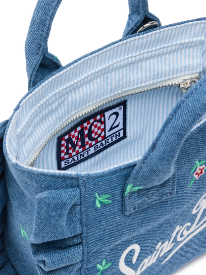 Mini Vanity Volant bag with Saint Barth logo and flower embroidery