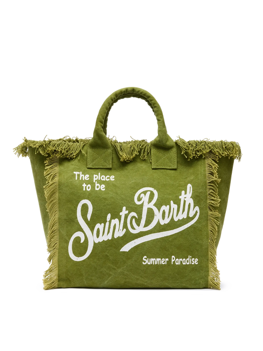 Military green cotton canvas Vanity tote bag - MC2 Saint Barth