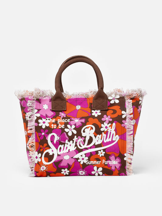 Cotton canvas tote bag with retro flower print - MC2 Saint Barth