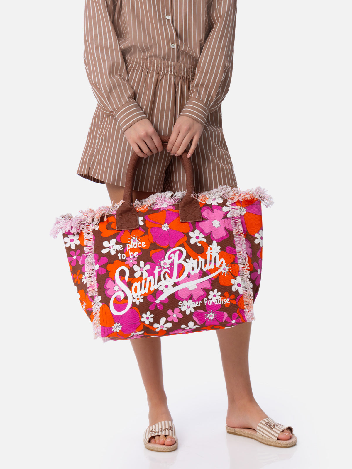 Cotton canvas tote bag with retro flower print - MC2 Saint Barth