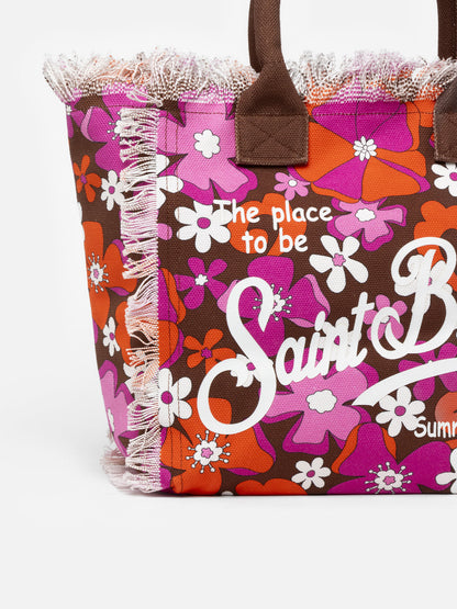 Cotton canvas tote bag with retro flower print - MC2 Saint Barth