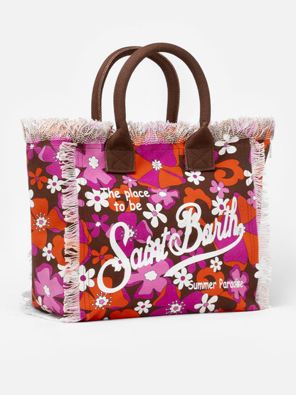 Cotton canvas tote bag with retro flower print - MC2 Saint Barth