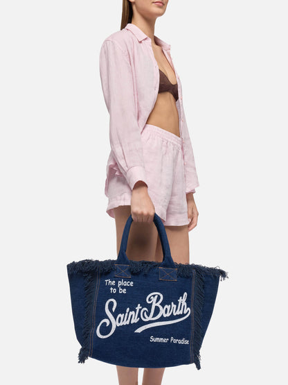 Borsa a spalla Vanity in tessuto denim scuro