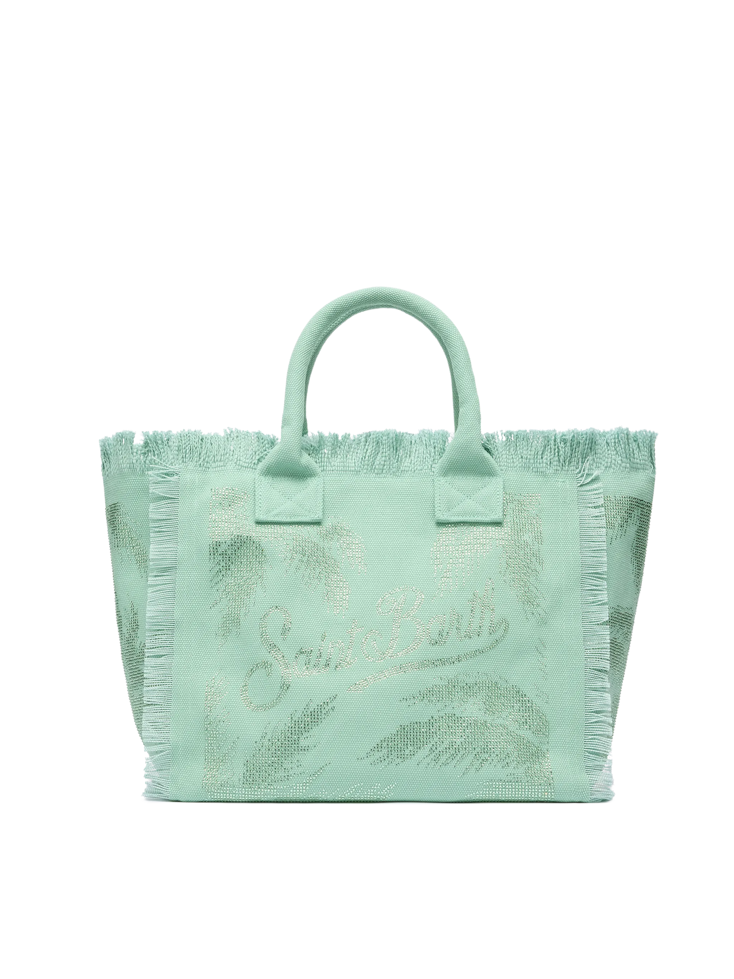 Sage green cotton canvas Vanity tote bag with palm rhinestone embellishment