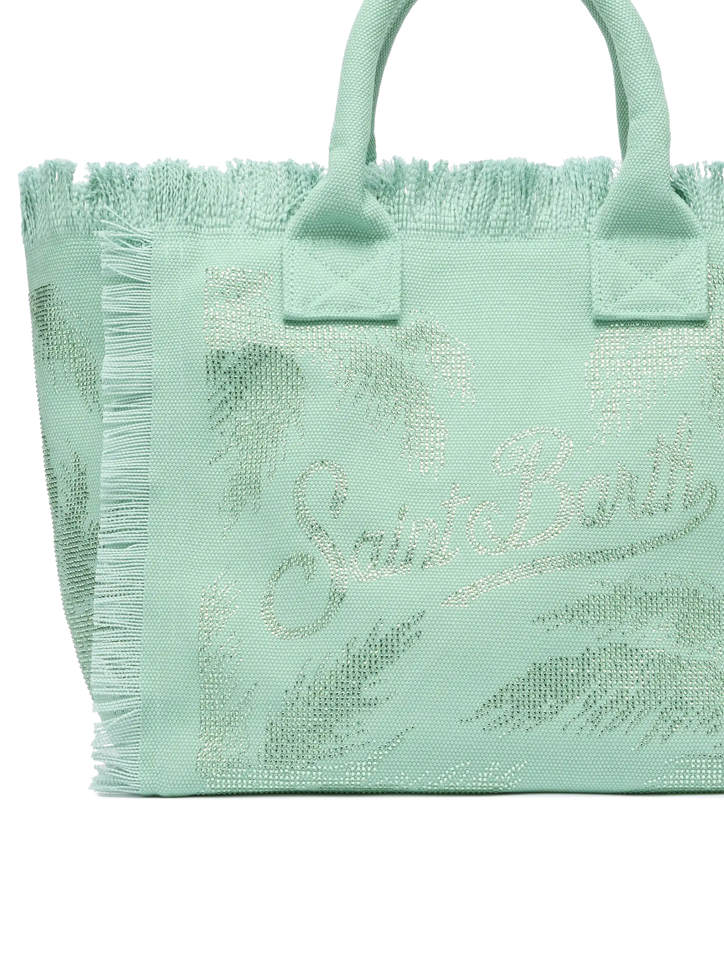 Sage green cotton canvas Vanity tote bag with palm rhinestone embellishment