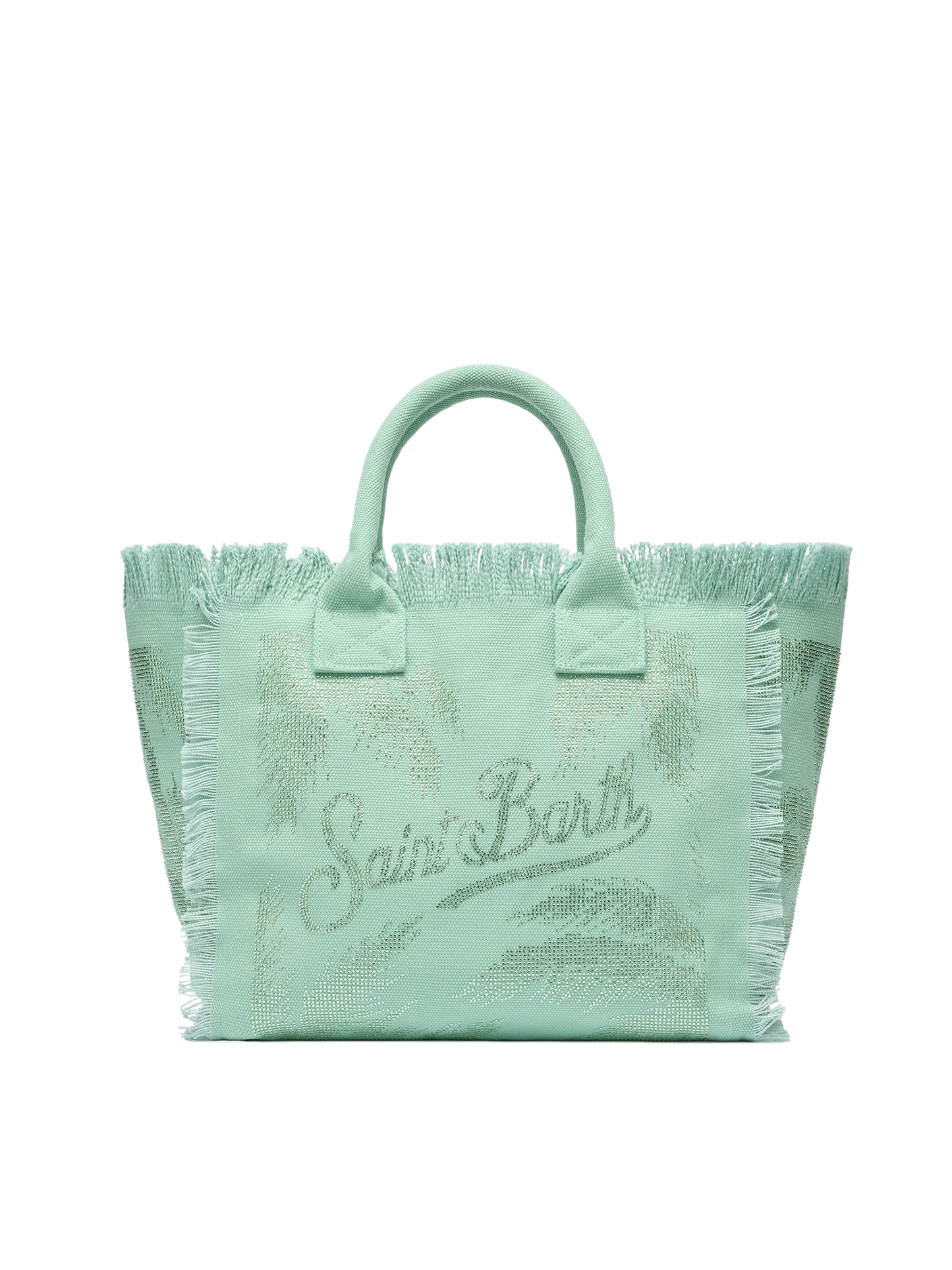 Sage green cotton canvas Vanity tote bag with palm rhinestone embellishment