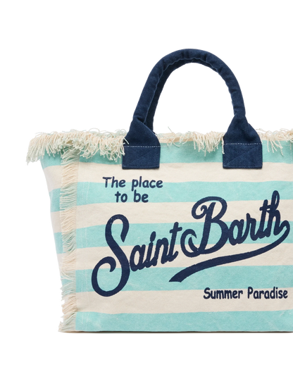 Cotton canvas Vanity tote bag with water green striped print - MC2 Saint Barth