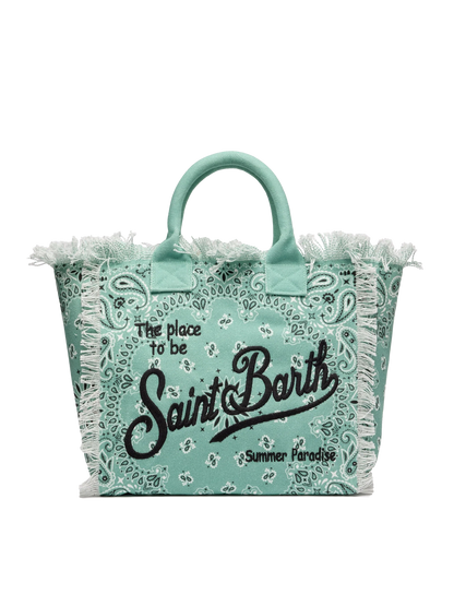 Sage green cotton canvas Vanity tote bag with badanna print - MC2 Saint Barth