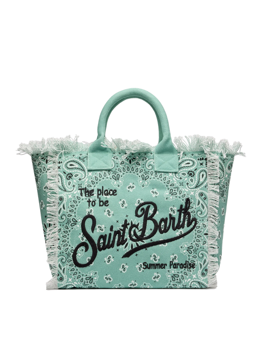 Sage green cotton canvas Vanity tote bag with badanna print