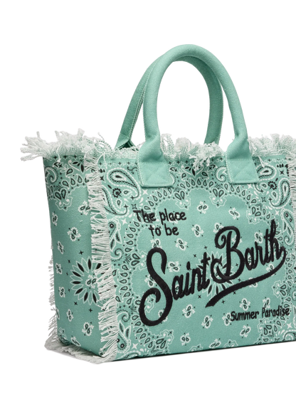 Sage green cotton canvas Vanity tote bag with badanna print - MC2 Saint Barth