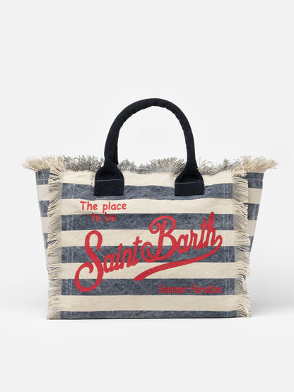 Cotton canvas Vanity tote bag with navy blue striped print - MC2 Saint Barth
